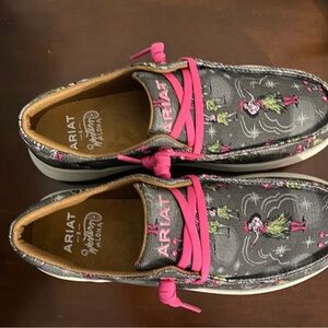 Ariat Womens Gray Floral Boat Shoes with Pink Accents